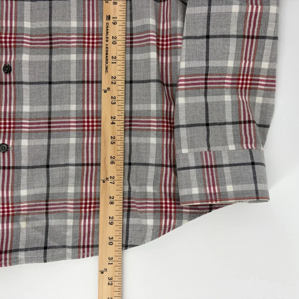 Banana Republic Shirt Mens XL Plaid Flannel Button Down Gray Red Long Sleeve